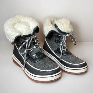 NEW Winter boots Gray black ankle to mid-calf rugged outsole padded footbed Sz 7